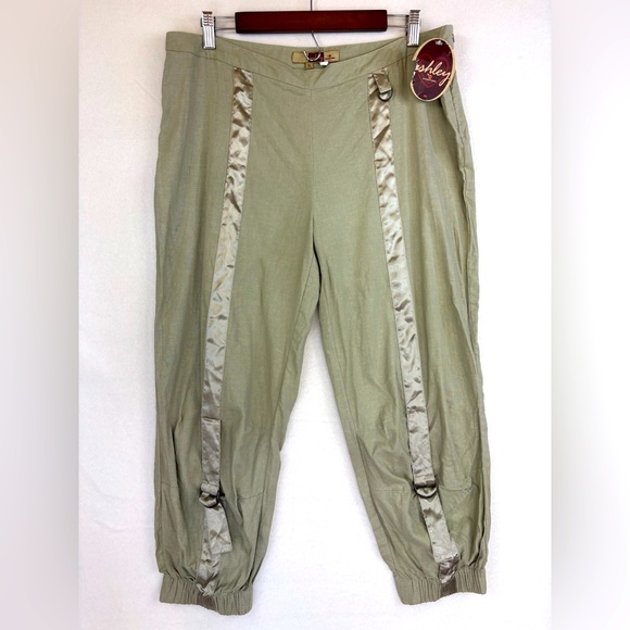 Vintage Pants - VINTAGE Deadstock Y2K Linen Pant Utility Jogger NEW Green Streetwear 90s Pull XL